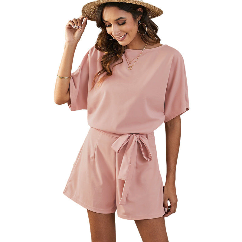 Damen Einteiler Jumpsuit mit lässigem Schnitt und Bindegürtel WW