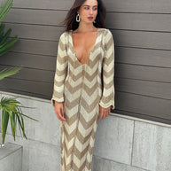 Damen Strickkleid mit Zickzack-Design und weitem Schnitt WW