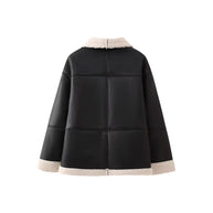 Damen angesagte Kunstlederjacke mit kuscheligem Innenfutter WW