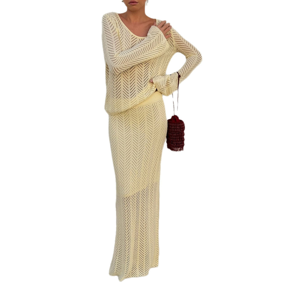 Damen Strickanzug mit raffinierten Häkelmustern WW