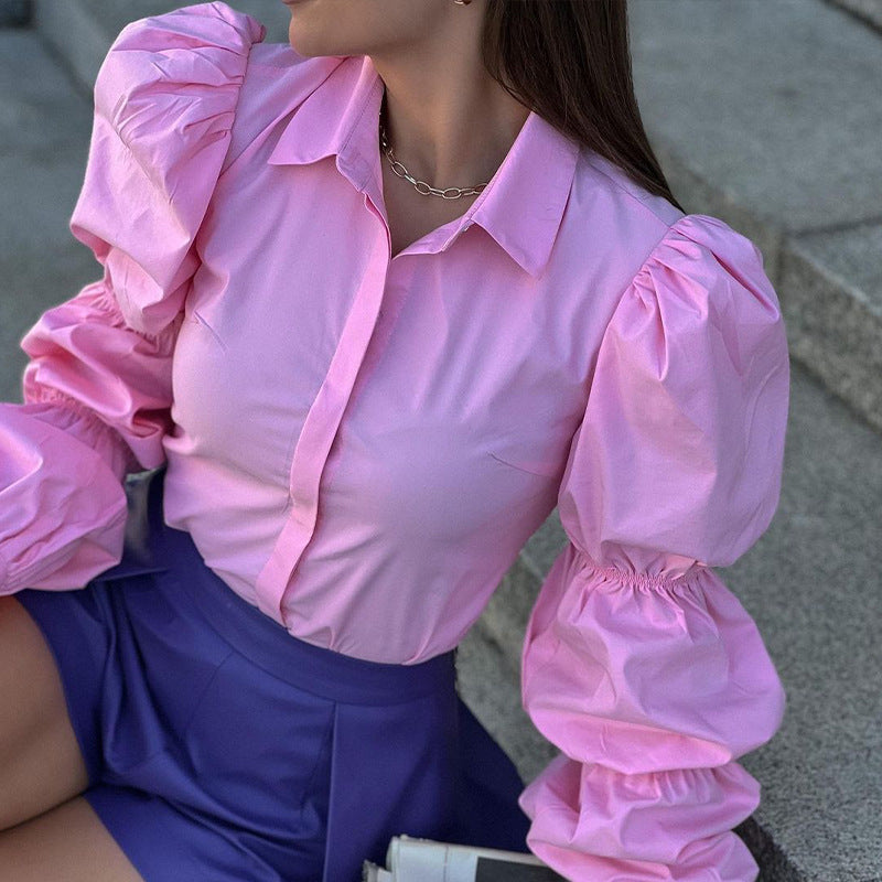 Damen Bluse mit voluminösen Puffärmeln und elegantem Schnitt WW