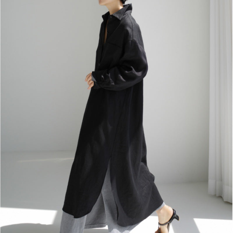 Damen Hemdkleid aus leichtem Leinen mit praktischen Seitenschlitzen WW