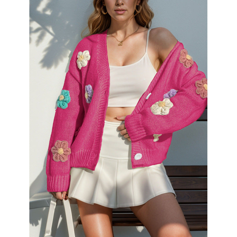 Damen Strickjacke mit floralen Applikationen WW