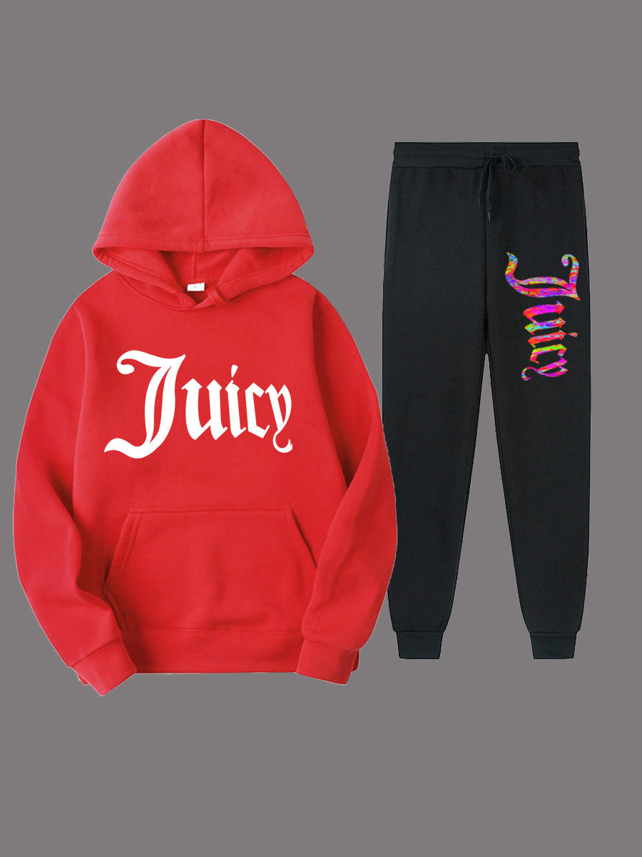 Damen sportliches Hoodie- und Jogginghose-Set mit einzigartigem grafischen Druck WW