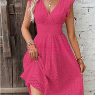 Damen Sommerliches Rüschkleid mit Waffelstruktur WW