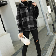 Damen Plüsch-Hoodiejacke mit trendigem Karomuster und praktischen Reißverschlusstaschen WW
