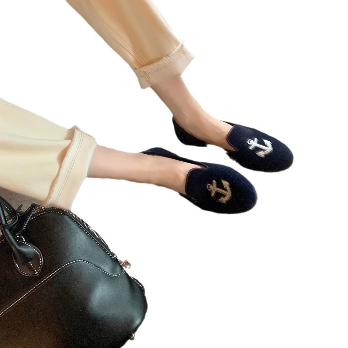 Damen bestickte Samt Slipper WW