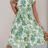 Damen Midikleid mit raffiniertem Taillengürtel und verspieltem Muster WW