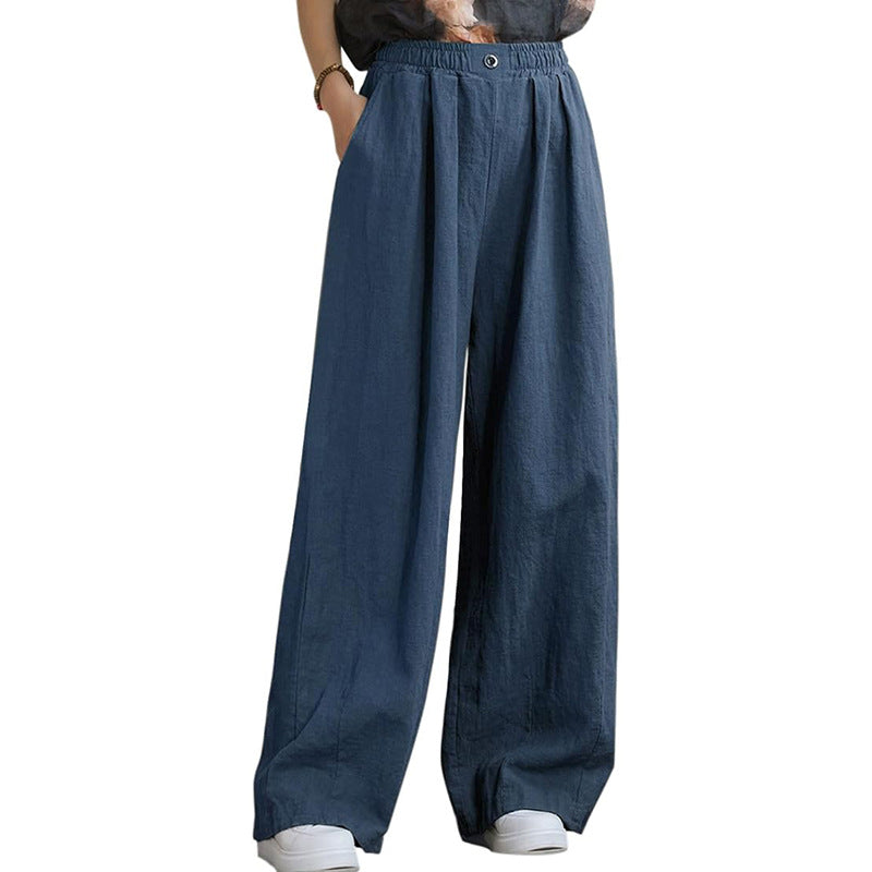 Damen weite Leinenhose mit elastischem Bund und femininen Falten WW