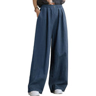 Damen weite Leinenhose mit elastischem Bund und femininen Falten WW