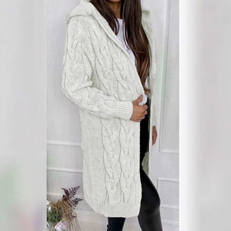 Damen Strickcardigan mit Kapuze und strukturiertem Muster WW