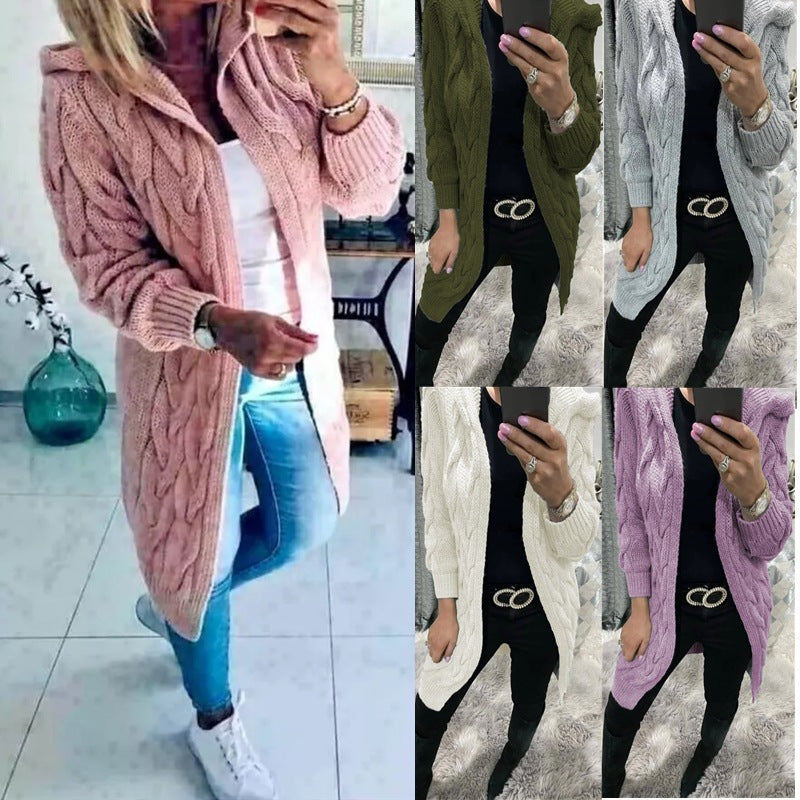 Damen Strickjacke mit tiefen Taschen und kunstvollem Zopfdesign WW