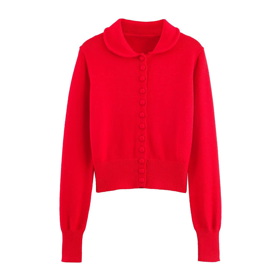 Damen modische Strickjacke mit Kragen und eleganter Knopfleiste WW