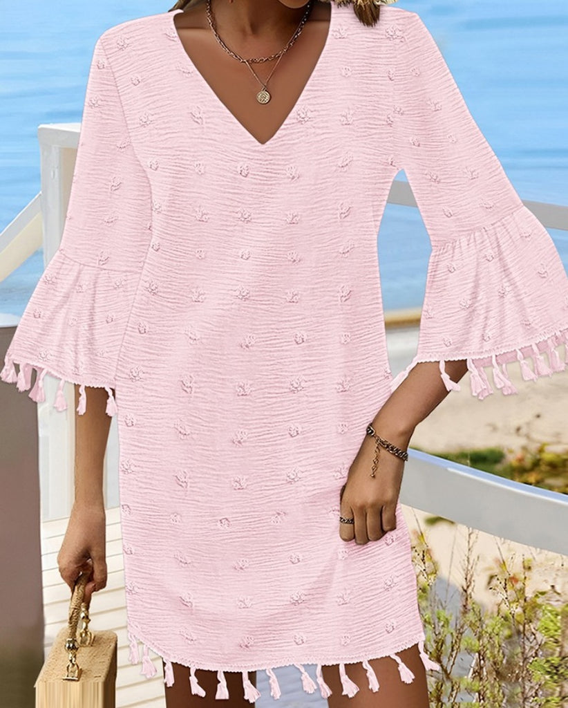 Damen Strandkleid mit eleganten Volants und Fransen WW
