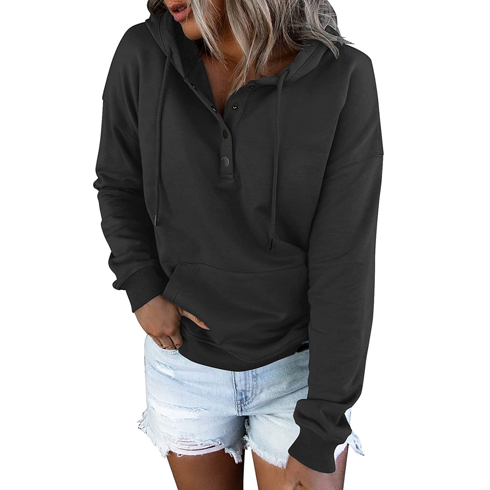 Damen Sportlicher Hoodie mit Knopfleiste und lässigem Schnitt WW