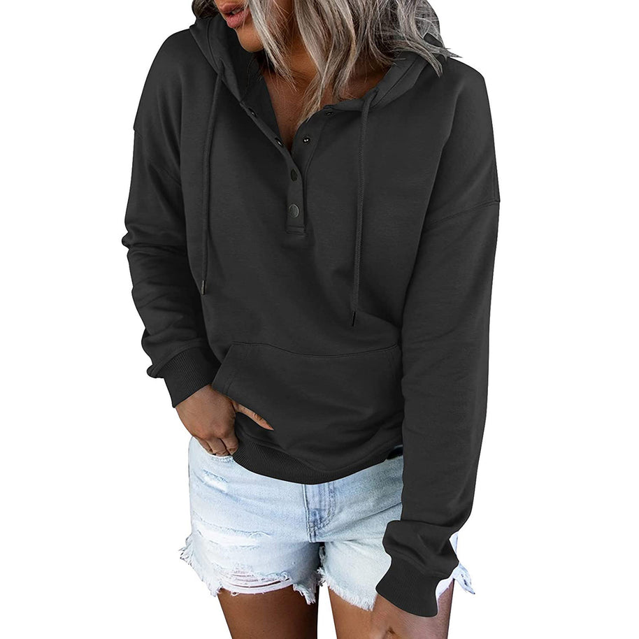 Damen Sportlicher Hoodie mit Knopfleiste und lässigem Schnitt WW