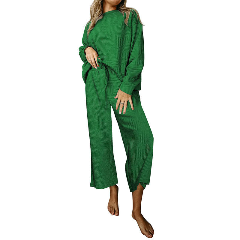 Damen gemütliches Lounge-Set mit strukturiertem Muster W&W Mode