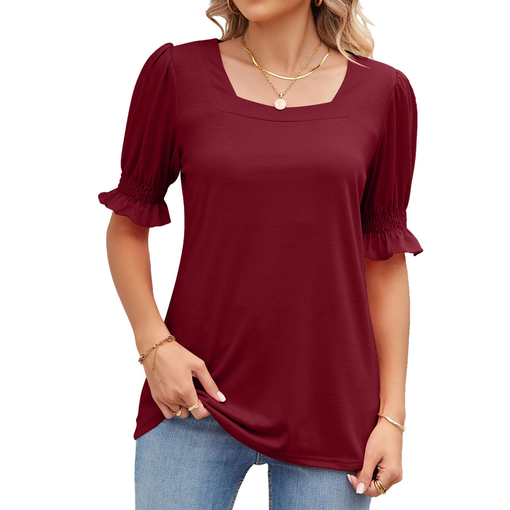 Damen Sweater mit Quadrat-Ausschnitt und Rüschensleeves WW