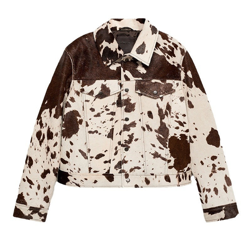 Damen Steppjacke im Cowprint Design mit klassischem Schnitt WW