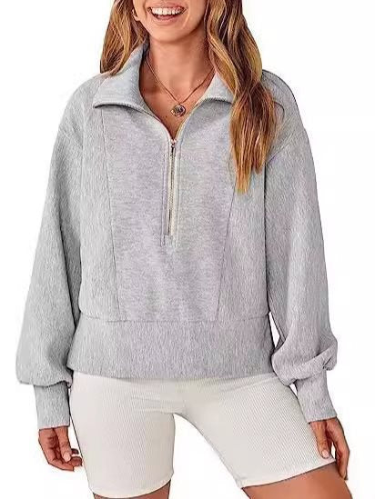 Damen Sportlicher Pullover mit Stehkragen und halbem Reißverschluss WW