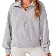 Damen Sportlicher Pullover mit Stehkragen und halbem Reißverschluss WW