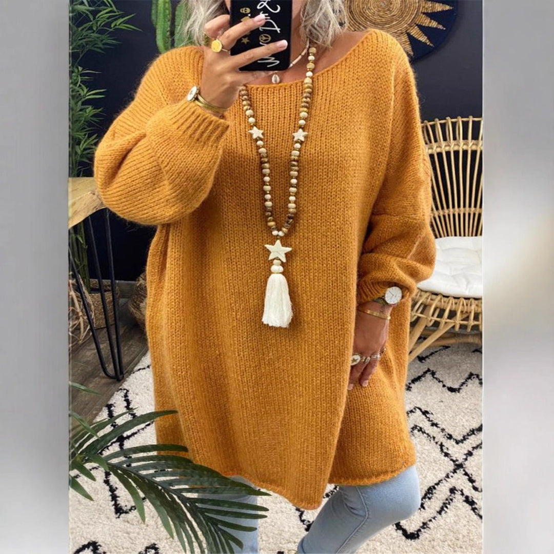 Damen lässiger Langarmstrickpullover im Oversized-Stil mit seitlichen Schlitzen W&W Mode