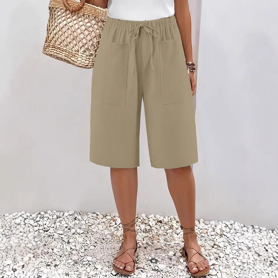 Damen lässige Culotte-Shorts mit elastischem Bund und praktischen Seitentaschen WW