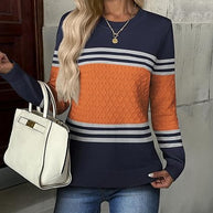 Damen Strickpullover mit strukturiertem Muster und eleganten Farbblockdetails WW
