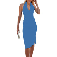 Damen elegantes Wickelkleid mit tiefem V-Ausschnitt und figurbetontem Schnitt WW