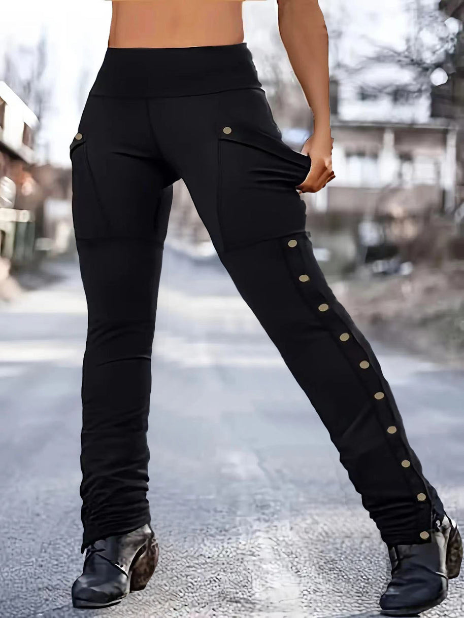 Damen Sportliche High-Waist Leggings mit vielseitigen Taschen und Druckknopfdetails WW
