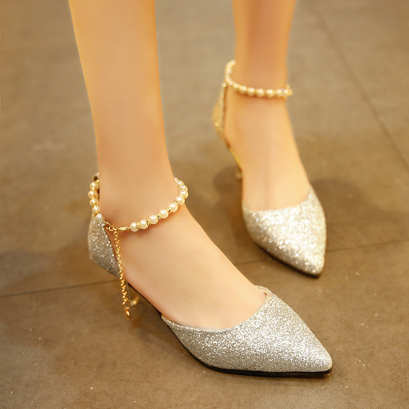 Damen Glitzernde Heels mit elegantem Perlenakzent und komfortablem Fußbett W&W Mode