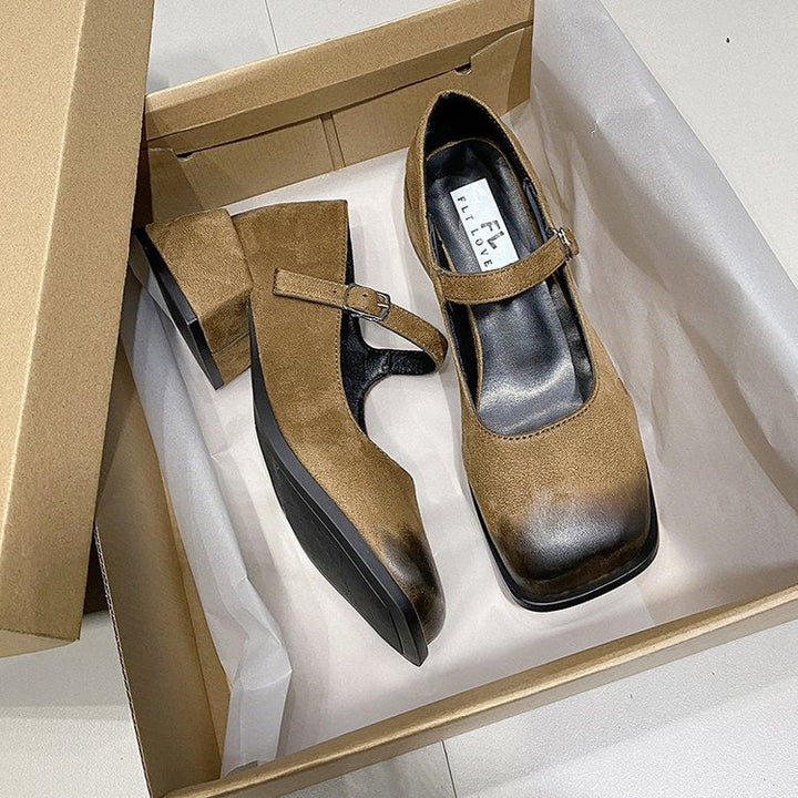 Damen klassische Mary Jane Schuhe mit verstellbarem Riemen und blockiertem Absatz W&W Mode