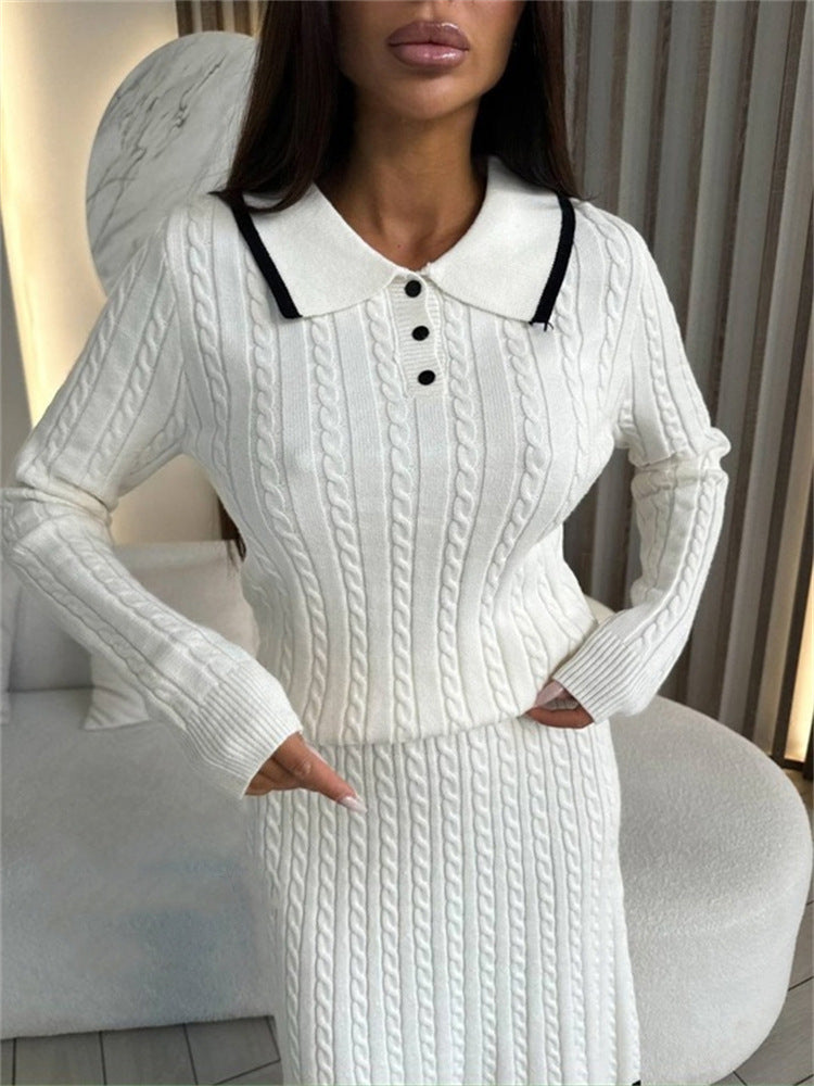 Damen Strickkleid mit eleganter Knopfleiste und V-Ausschnitt WW