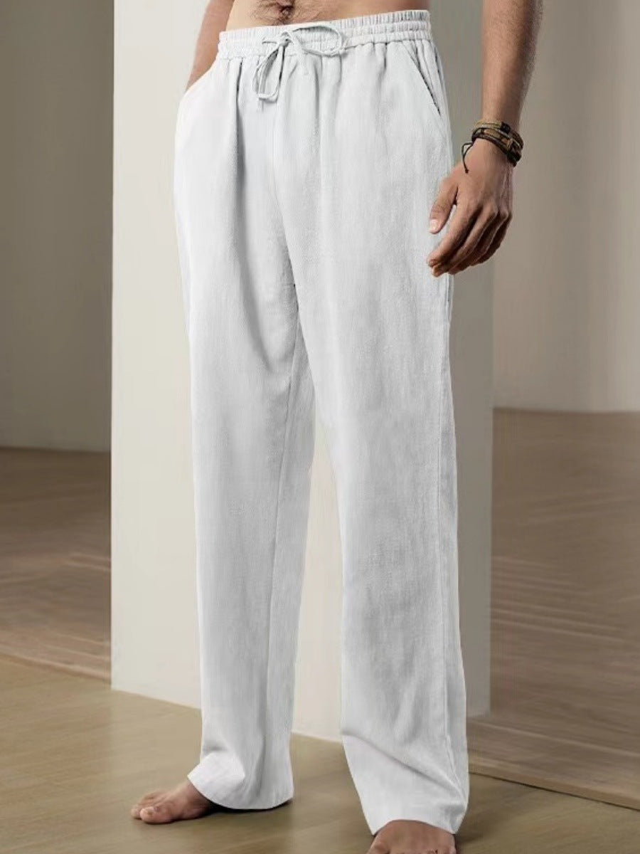 Herren Bequeme Leinenhose mit verstellbarem Bund W&W Mode