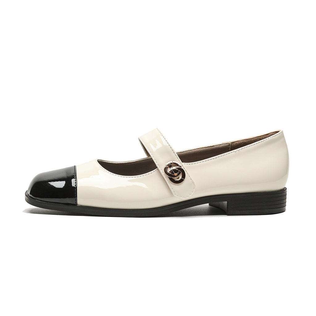 Damen Mary Jane Ballerinas mit glänzender Lackoberfläche und modischer Schnallenverzierung WW