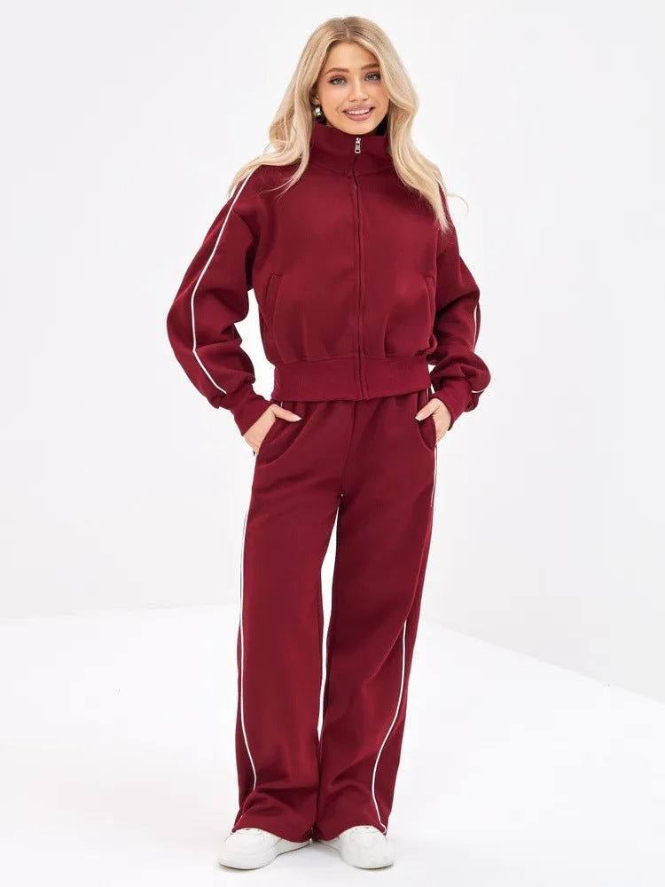 Damen sportliches Freizeit-Set mit hochgeschlossener Jacke und weit geschnittenen Hosen WW