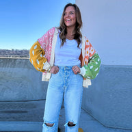 Damen gemusterter Strickjacke mit lässigem Schnitt und bunten Mustern WW