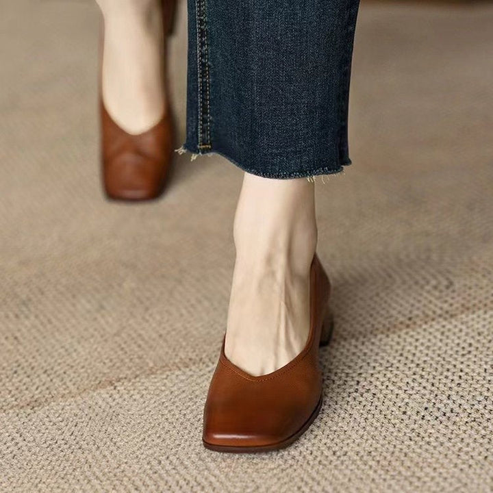 Damen elegante Blockabsatz-Ballerinas aus weichem Leder W&W Mode
