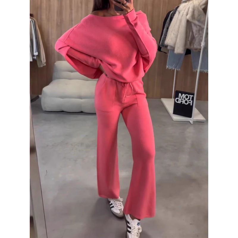 Damen bequeme Loungewear aus weichem Strickmaterial mit weitem Schnitt WW