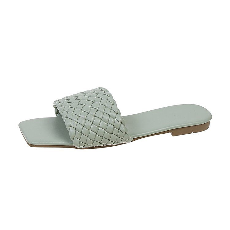 Damen Geflochtene Sandalen mit breitem Riemen und rutschfester Sohle WW