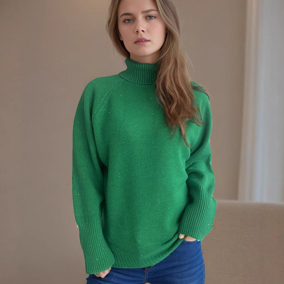 Damen Rollkragenpullover mit strukturiertem Design und Glitzerakzenten WW