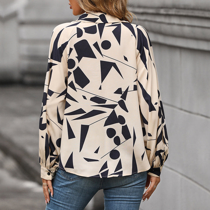 Damen lässige Bluse mit modernem grafischem Druck und voluminösen Ärmeln W&W Mode