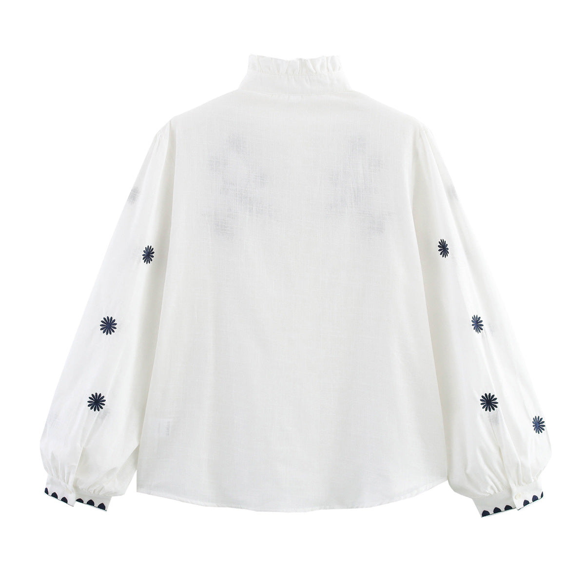 Damen Bestickte Bluse mit Stehkragen und langen Ärmeln WW
