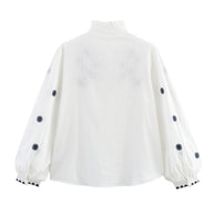 Damen Bestickte Bluse mit Stehkragen und langen Ärmeln WW