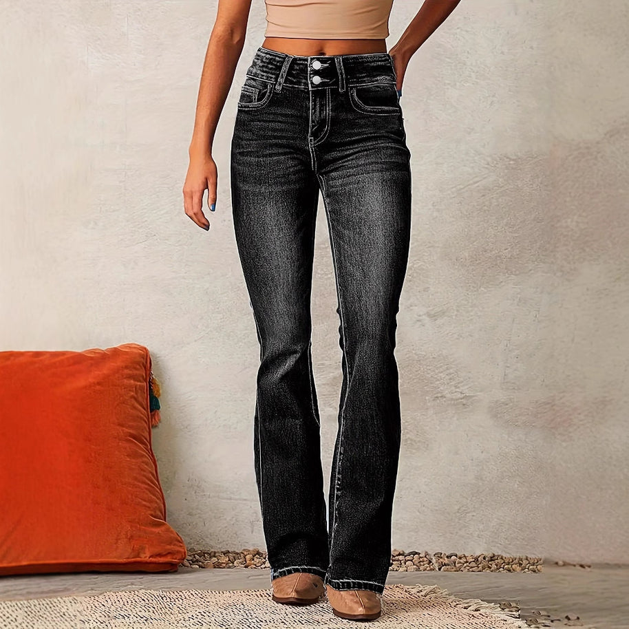 Damen Bootcut Jeans mit hohem Bundle und modischen Details WW