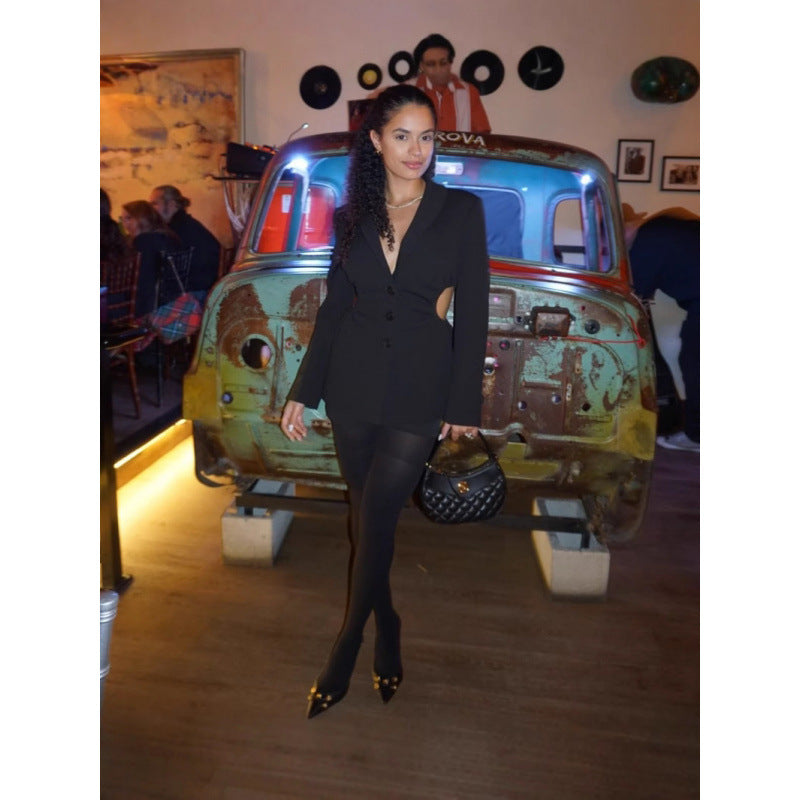 Damen stilvolle Blazerjacke mit rüschenförmigen Auschnitten und tailliertem Schnitt WW