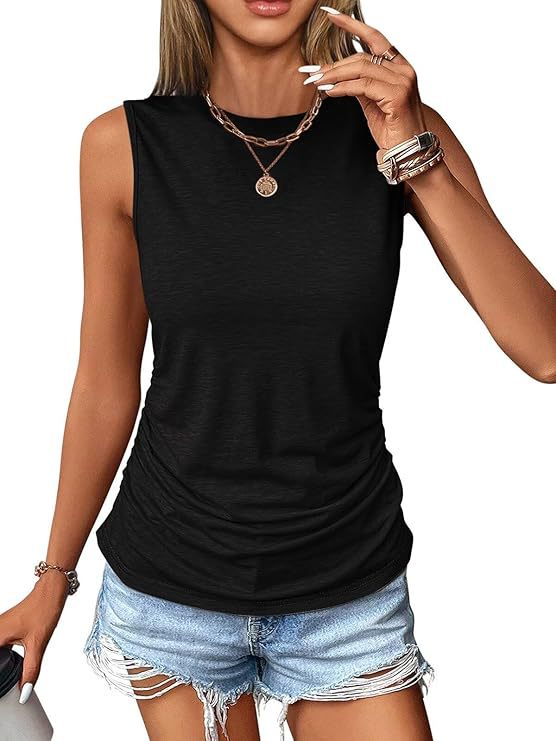 Damen ärmelloses Shirt mit modischem Raffungseffekt und hochwertigem Stoff WW