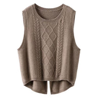 Damen Ärmellose Strickweste mit Zopfmuster und modernen Details WW