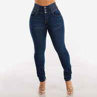 Damen Slim-Fit High-Waist Jeans mit elastischem Taillenbund WW