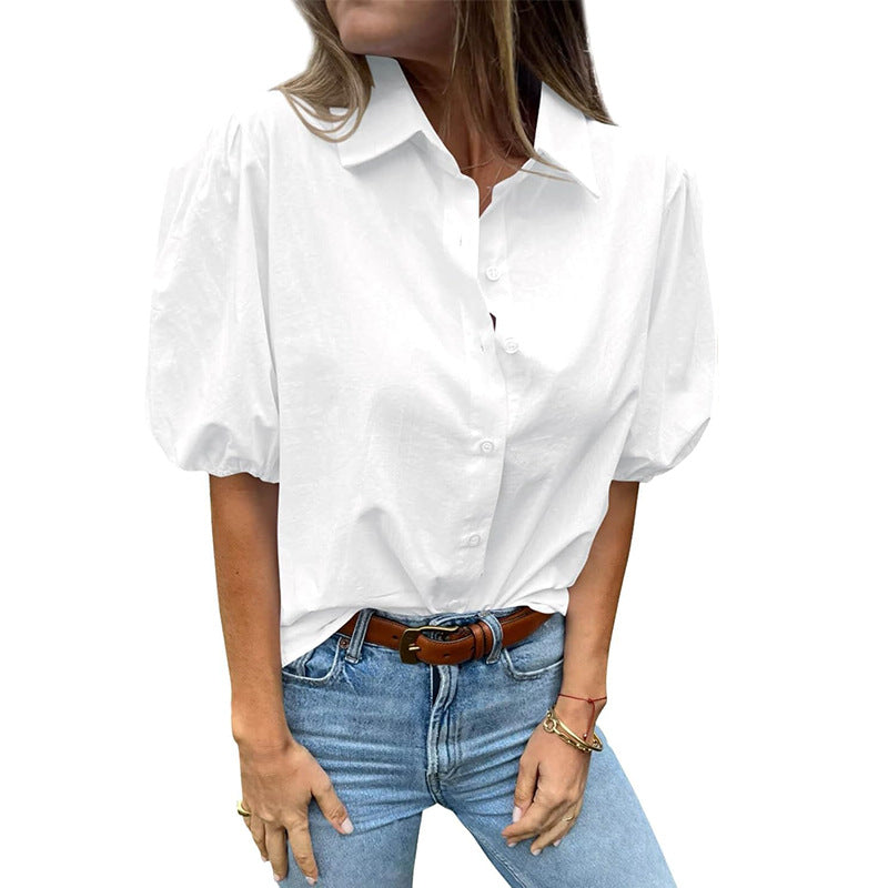 Damen Bluse mit Puffärmeln und klassischem Kragen WW